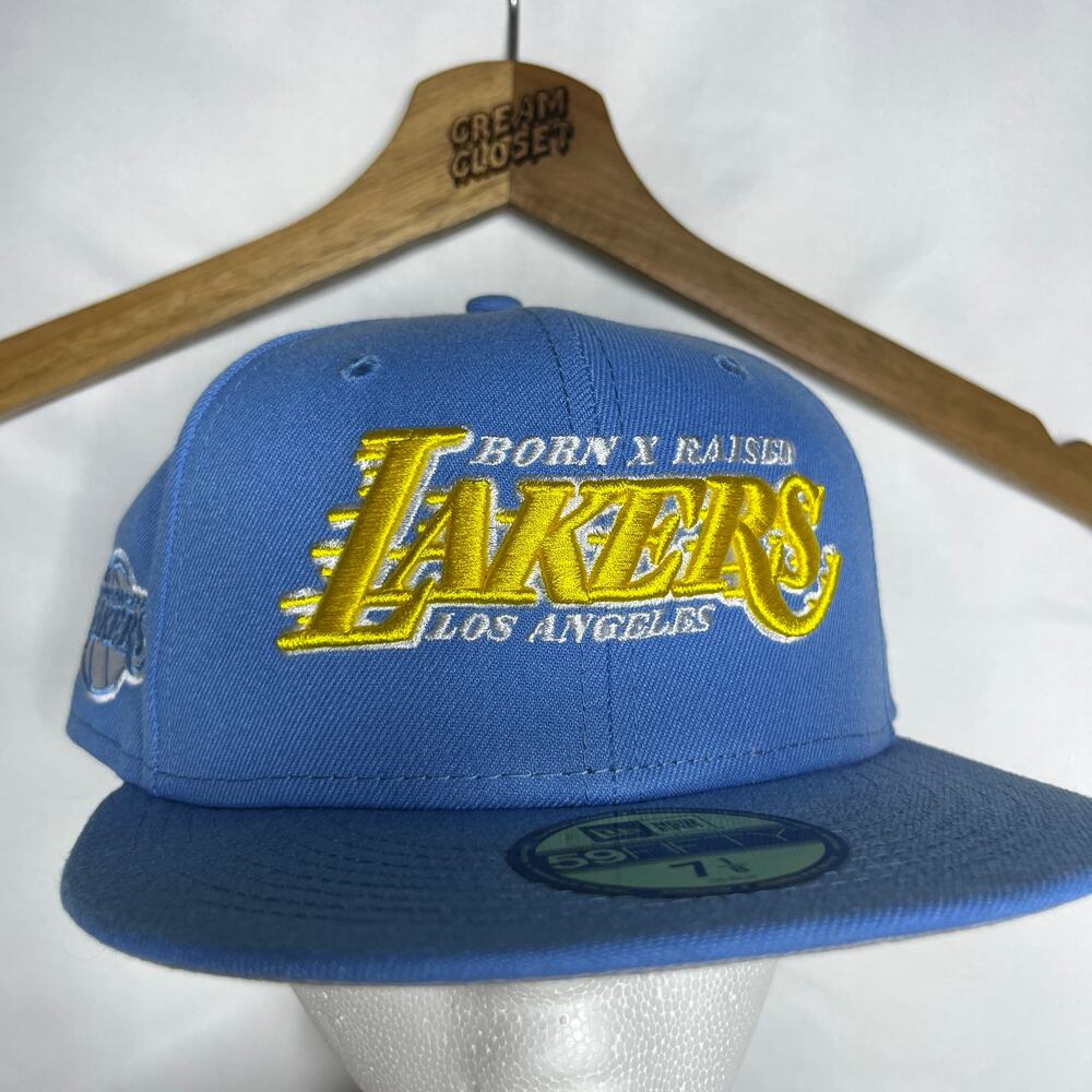 Born X Raised Los Angeles Lakers New Era Script Logo Fitted Cap Hat Size 7 1/8